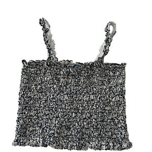 Old Navy Smocked Tank Womens LRG Sleeveless Ruffle Floral Summer Stretch Blouse